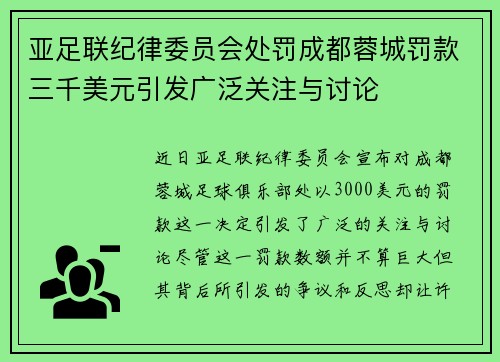 亚足联纪律委员会处罚成都蓉城罚款三千美元引发广泛关注与讨论